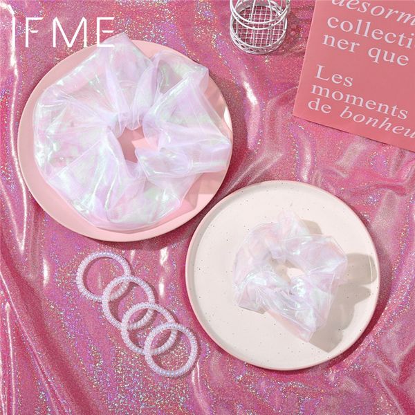 

if me korean charm women girl gradient color mesh yarn adjustable rope elastic hair bands rubber band hair accessories 2020 new, Slivery;white