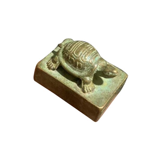 

antique ornament tortoise seal stamp rich signet chinese bronze small statue collect sculpture long live imperial lucky square