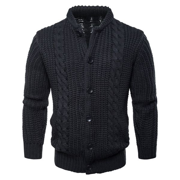 

2018 winter new mens long sleeve stand-collar knit sweaters casual thick mens sweaters coats knitted outerwear, White;black