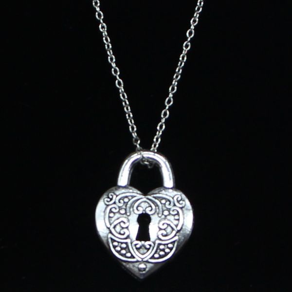 

20pcs new fashion necklace 32x22mm heart lock silver pendants short long women men colar gift jewelry choker