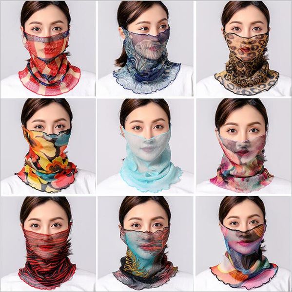 

tulle silk scarves women pareo sarong sunscreen wraps summer floral face mask turban beach fashion driving scarf sea chiffon neckchief b5142, Blue;gray