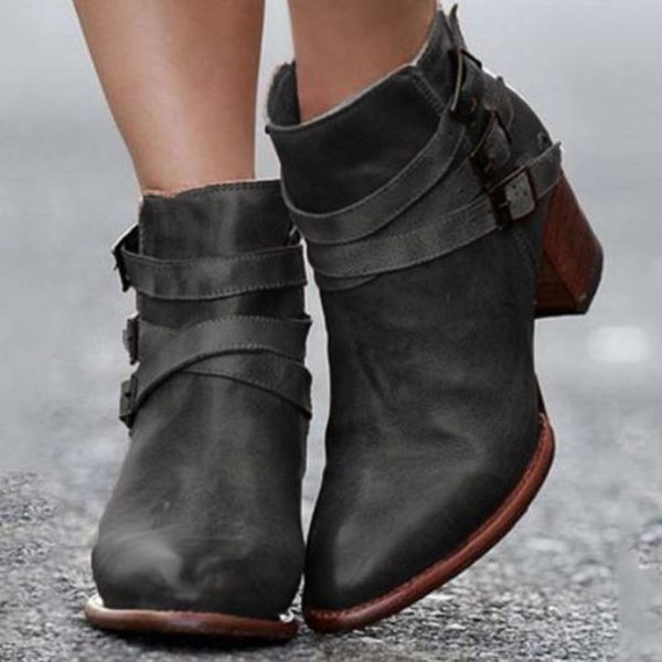 

litthing buckle ankle boots for women fashion brand low heel shoes women motorcycle boots winter autumn, Black