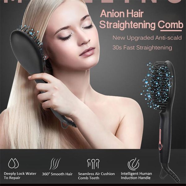 

electric ionic travel 3d hair straightener brush hairstyling fast heat salon styling straighter hairbrush straight comb curling, Silver