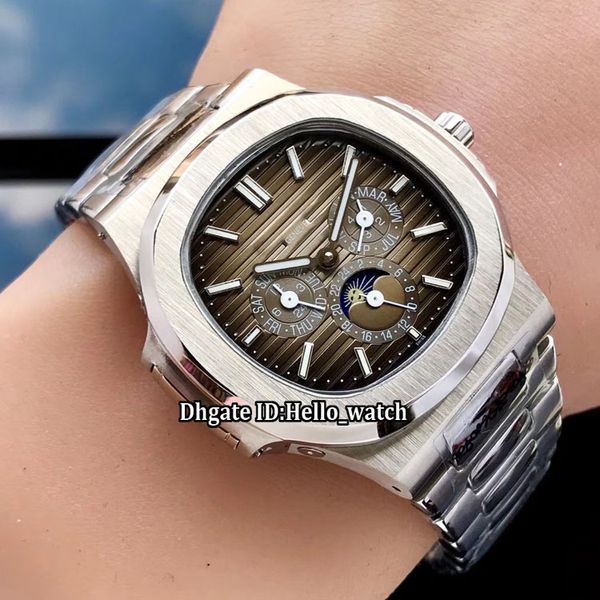 Barato Fase nova da lua marrom / disque cinzento 5740 / 1G-001 relógio automático dos homens do relógio de aço inoxidável do pulseira de alta qualidade PPPH relógios esportivos
