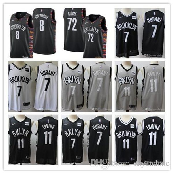 

men's nba brooklyn nets kevin 7 durant jersey #11 kyrie basketball irving spencer dinwiddie 22 caris levert 72 biggie 8, Black