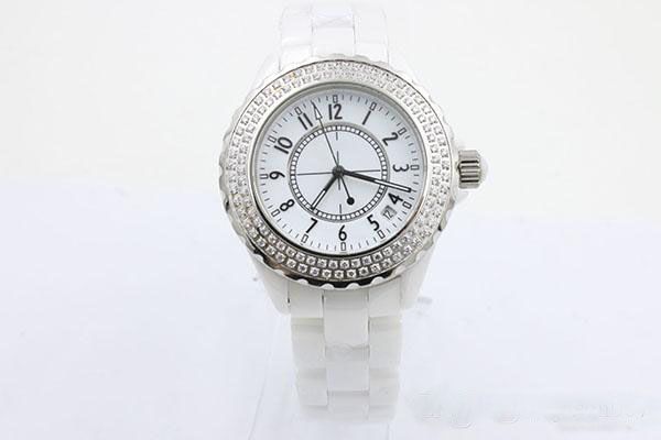 

NEW 38mm big watches Top quality wristwtches quartz movement womens white ceramic watch diamond bezel fashion ladies watch C1