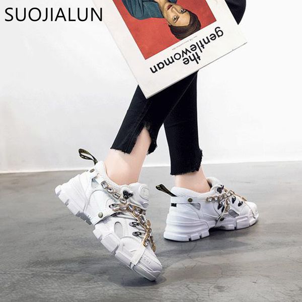 

suojialun 2018 new brand women sneakers winter fashion crystal plat platform lace-up round toe comfortable casual loafers, Black