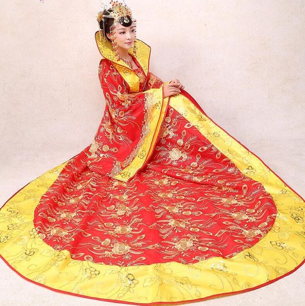 Asian Stage photography Studio Costume da ricamo in stile cinese vintage Antica principessa regina reale che trascina Abito tradizionale hanfu