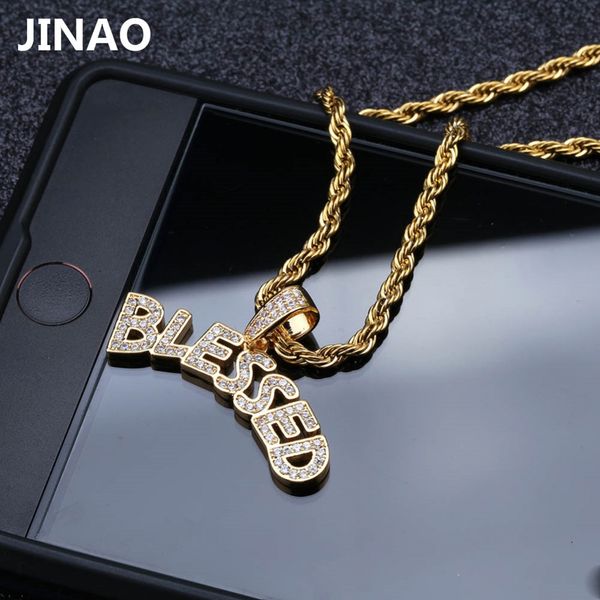 Gesegnete Iced Out Halskette Anhänger Aussage Buchstaben Gold Farbe Kubikzircon Halskette Hip Hop Männer Frauen Schmuck Geschenke