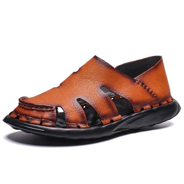 

leather men's beach sandals 2019 new gladiator man outdoor sandals shoes roman men casual shoe flip flops fashion slippers, Black