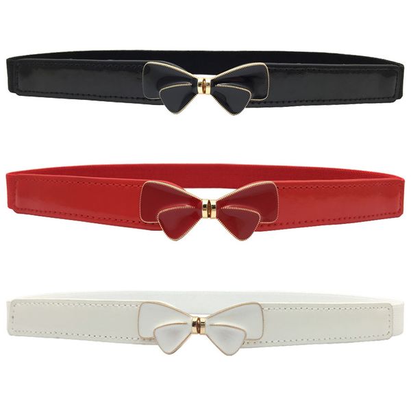 

bow cummerbunds cute re enamel bow buckle belts thin elastic cummerbund girl dress bar party decorate women gifts, Black;brown