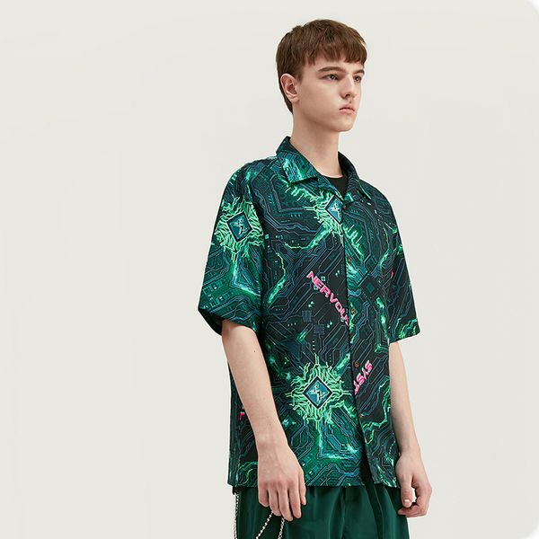 

зеленый цифровой печати мужские рубашки с коротким рукавом повседневная летняя рубашка мужчины streetwear камиза masculina тропических гавай, White;black