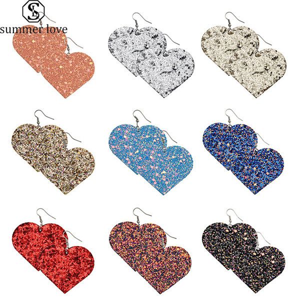 

мода ретро блеск кожаные серьги boho разноцветные блестки персик сердце радуга мотаться серьги для женщин уникальные ювелирные изделия bijou, Silver