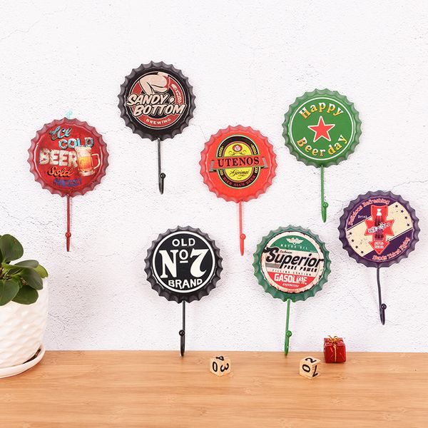 

1pc personalized durable retro beer bottle cap wall hanging hooks soft decors door back cloth hooks clothing shop bar wall decor
