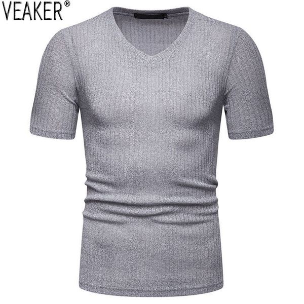 

2019 new men's elastic v neck t shirt male black white gray solid color slim fit short sleeve t shirt s-2xl, White;black
