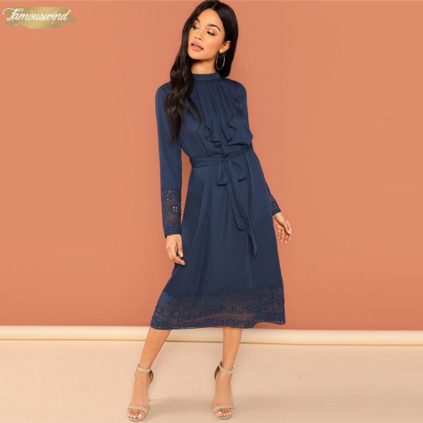 

navy going maxi dresses out weekend casual pleated ruffle trim lace trim dress autumn long sleeve elegant dress women dresses, Black;gray