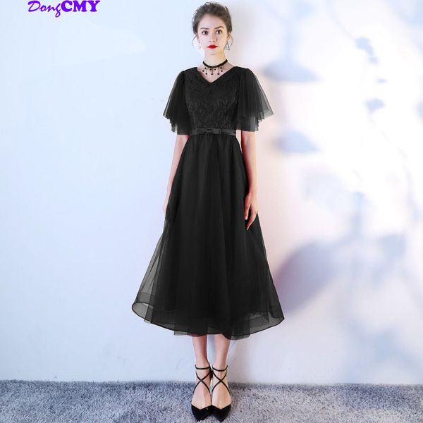 

новый 2020 короткие черные платья выпускного вечера dongcmy элегантный v-образным вырезом шифон мода vestidos производительность вечернее пл, White;black