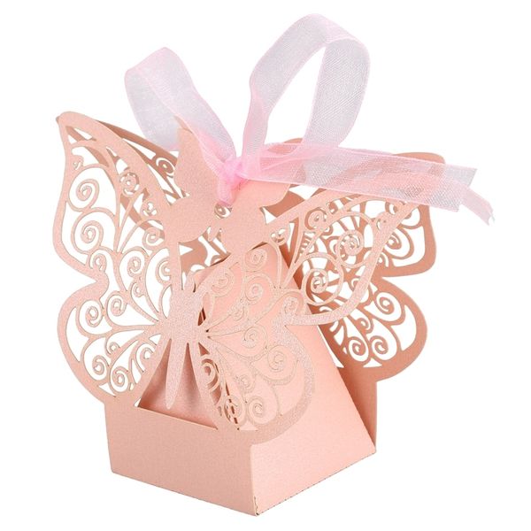 

50pcs бабочка свадебный box birthday party подарки бонбоньерок (розовый) посуда наборы