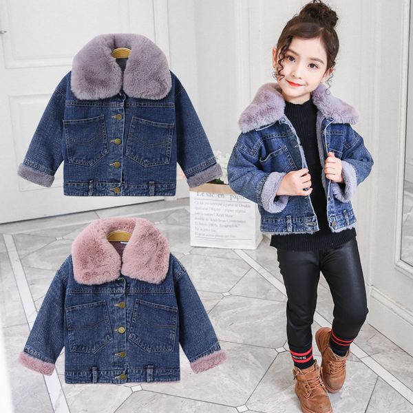 

fur collar denim coats for teenage girls jean fleece winter 2019 jackets clothing children fashion outerwear warm clothes, Blue;gray