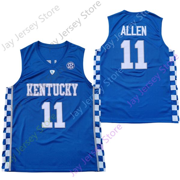 

2020 new kentucky wildcats college basketball jersey ncaa 11 allen blue all stitched and embroidery men youth size, Black;red