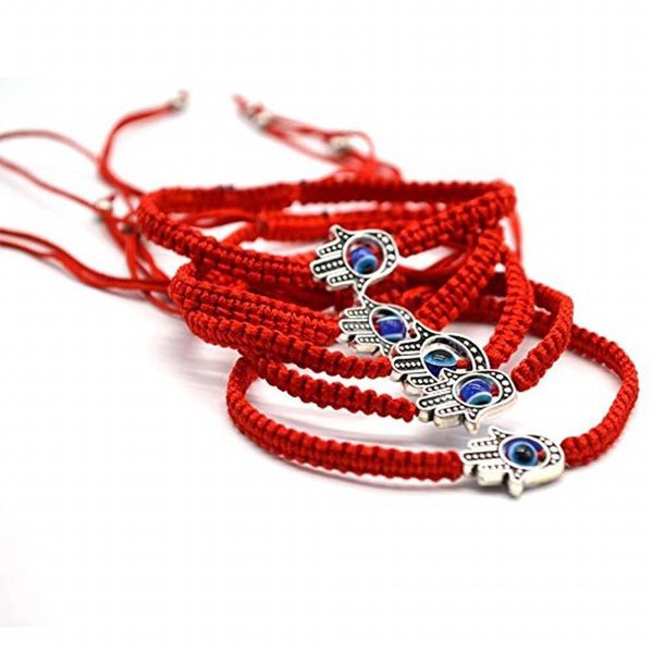 

kleeder handmade braided rope bracelets red thread blue eye charm bracelets bring you lucky peaceful adjustable length, Golden;silver