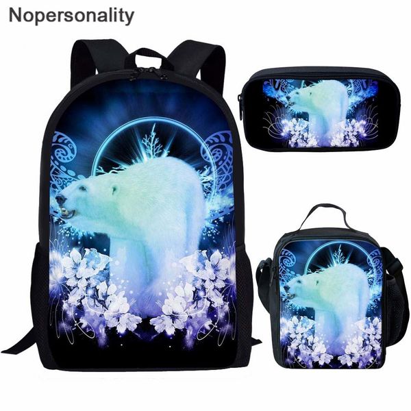 

nopersonality polar bear backpack middle student book bags casual kids shoulder bags 3pcs/set teenager travel bagpack mochilas