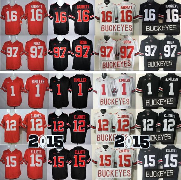 

ncaa ohio state buckeyes college jerseys 1 braxton miller 12 cardale jones 15 ezekiel elliott 16 jt barrett 97 joey bosa jersey, Black
