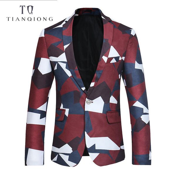 

tian qiong blazer men 2019 new slim fit mens multicolor pattern casual suit jacket 3xl 4xl party wedding groom prom blazers, White;black