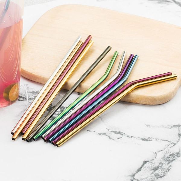 

colorful 304 stainless steel straws reusable straight bent metal drinking straw with cleaner brush set party bar accessory