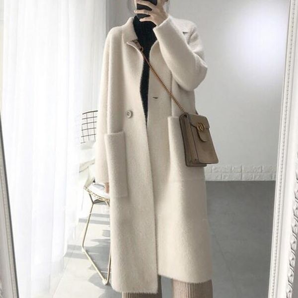 

genuine mink cashmere sweater women pure cashmere cardigan knitted mink jacketn winter long fur coat 2019 dc486, White;black