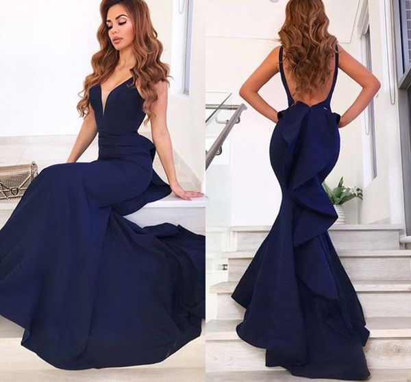 

navy blue 2019 new fashion mermaid prom evening dresses v neck backless formal dress evening gowns robes de soirée vestidos de fiesta, Black;red