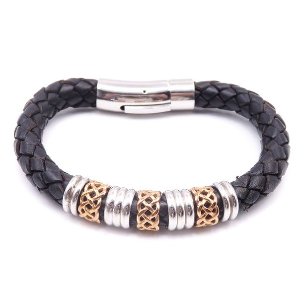 

gold and silver stainless steel leather cord hand chain vintage braided simple and elegant accessories individual high quality, Golden;silver