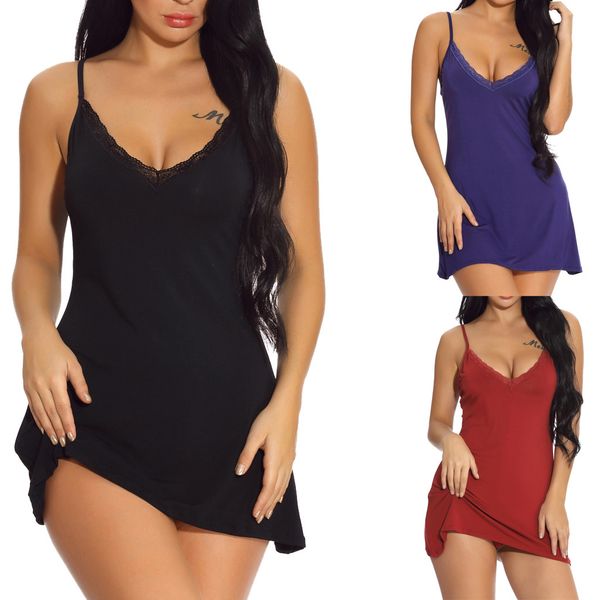 

youyedian women sleepwear solid color nightdress casual pajamas home clothes 2019 #w35, Black;red