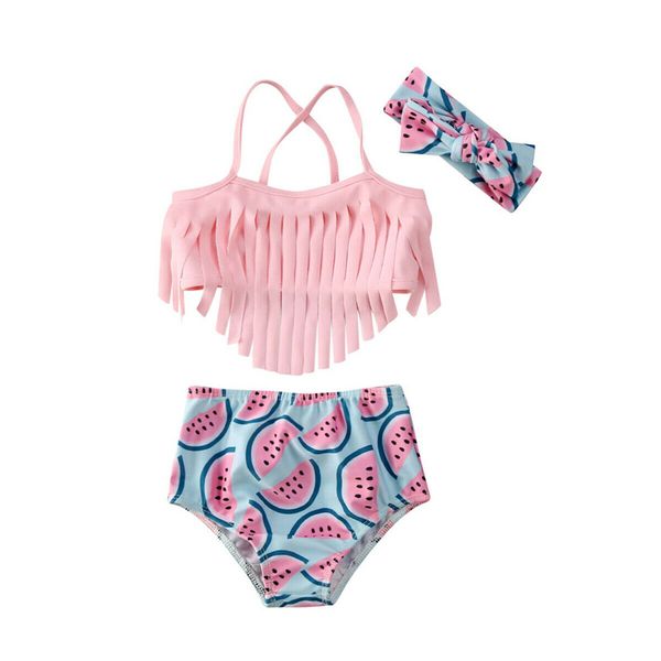 

2020 summer baby girl clothing set toddler kids watermelon bow swimwear swimsuit bikini set bathing 0-24m, White