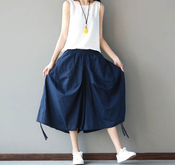 

2020 knickerbockers wide leg 2019 spring and summer womens designer seven minutes pants ethnic wind loose pants for women, Black;white