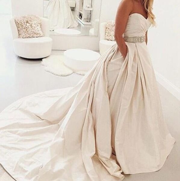 

элегантные длинные свадебные платья из бисера из тафты со съемным шлейфом плюс размер длиной до пола бальное платье без бретелек свадебные п, White