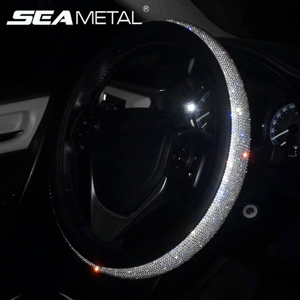 

car accessories rhinestone car pu leather steering wheel covers cap steering wheel crystal cover auto gear cover for women girls