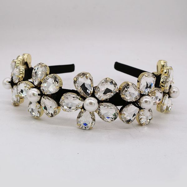 

elegant headband flower crystal pearl women's hair accessories bridal headband female headdress party headwear birthday present, Golden;white
