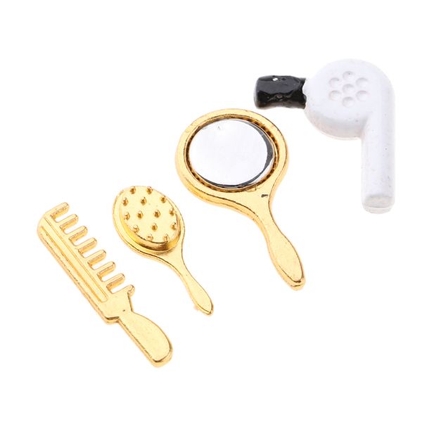 

dollhouse miniature comb mirror hair dryer sets 1/12 doll house mini bathroom micro landscape decor furniture accessory 4 piece