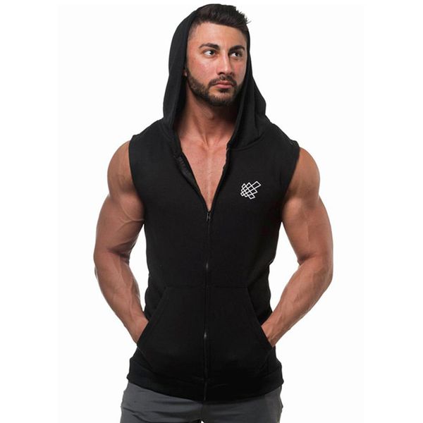 

2019 new arrival cotton hoodie sweatshirts fitness clothes bodybuilding tank men sleeveless sporting shirt casual waistcoat, White;black