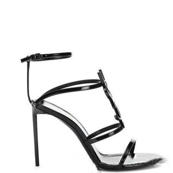 

with box new shoes woman summer buckle strap rivet sandals high-heeled shoes pointed toe fashion luxury single high heel10.5cm, Black