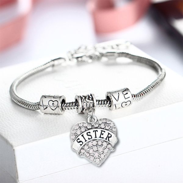 

simple sister sculpture rhinestone bracelets for women fashion family jewelry charm cubic zirconia bracelet for female bileklik, Black