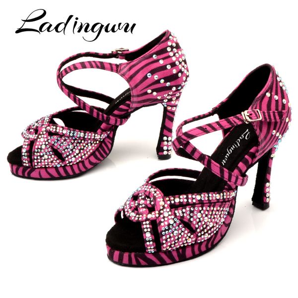 

ladingwu platform latin dance shoes women rose zebra texture salsa dance shoes ladys suede ballroom paty wedding dancing