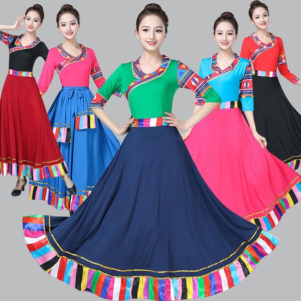 

square dance clothing suit woman the zang or tibetan people show serve ethnic minority wind clothing quinquagenarian, Black;red