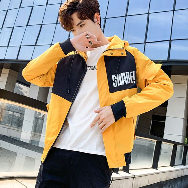 

jacket men spring and autumn new style fashion students handsome popular brand lettered versatile workwear loose-fit hooded coat, Black;brown