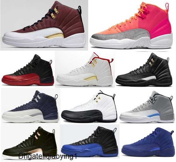 

new 12 punch game ball midnight black snakeskin flu game fiba men basketball shoe 12s royal blue suede master sneakers with box