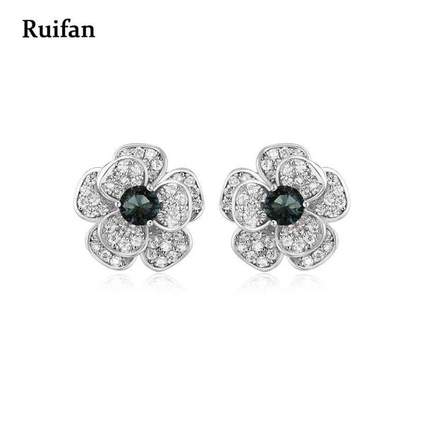 

clearance sale flower blue crystal rhinestone cubic zircon 925 sterling silver stud earrings for women girls jewelry yea052, Golden;silver