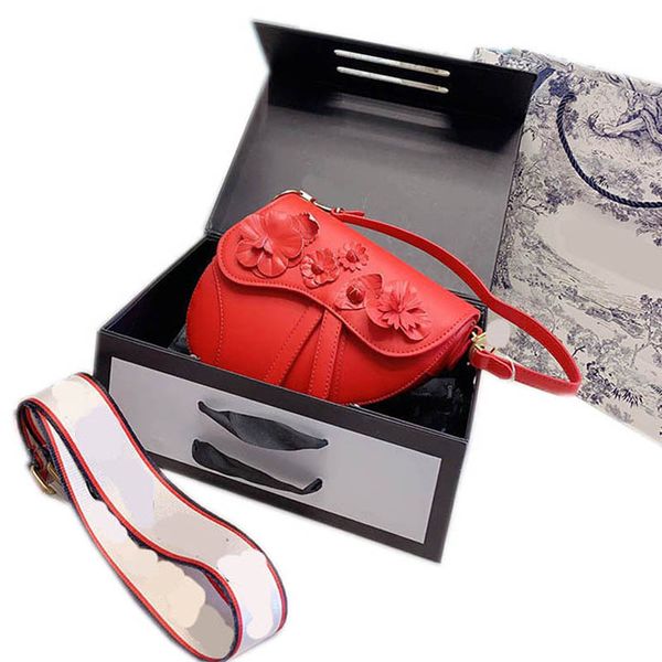 

2020 new flower designer luxury handbag purse women one shoulder diagonal leather saddle bag come with box