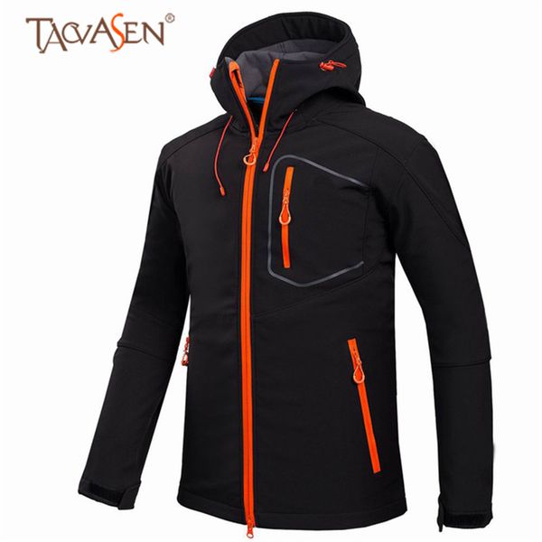 

tacvasen softshell hooded jacket men hiking fleece jacket with pocket climbing waterproof jackets outdoor windproof rain, Blue;black