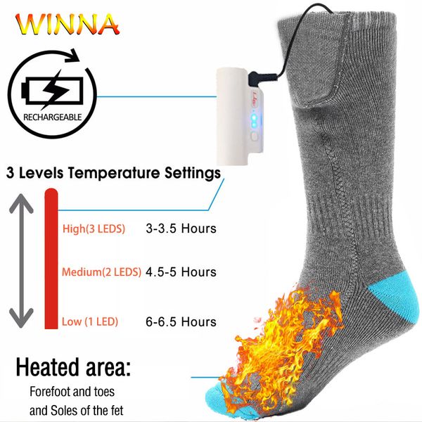 

electric heated socks with rechargeable battery winter warm ski camping hiking foot warmers thermal cotton socks, Black